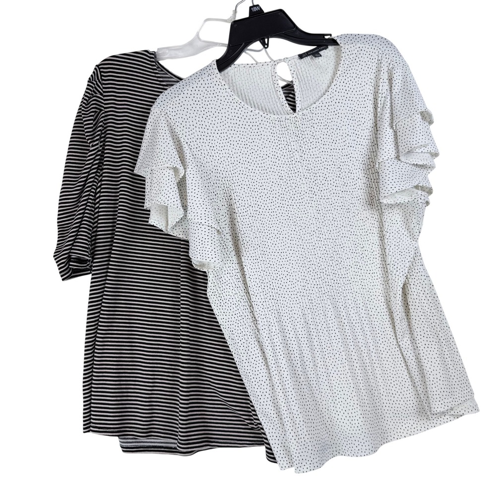 Adrianna‎ Papell Tops Bundle Large Stripe Polka Dot Ruffle Puff Sleeve Chic